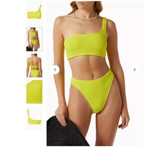 Good American Always Fits Bikini Top Miami Green One Shoulder Size Small/ Medium